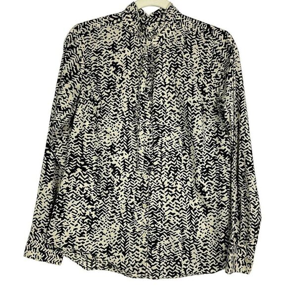 J. Crew Strada Fan Placket Perfect Shirt, Black/Cream, 100% Cotton, size 4 - Picture 4 of 13